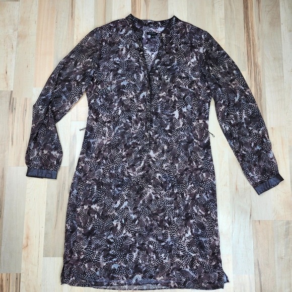 Ann Taylor Womens Size 4 Tunic Dress Long Sleeve Brown Feather Print Leatherette - Picture 1 of 11